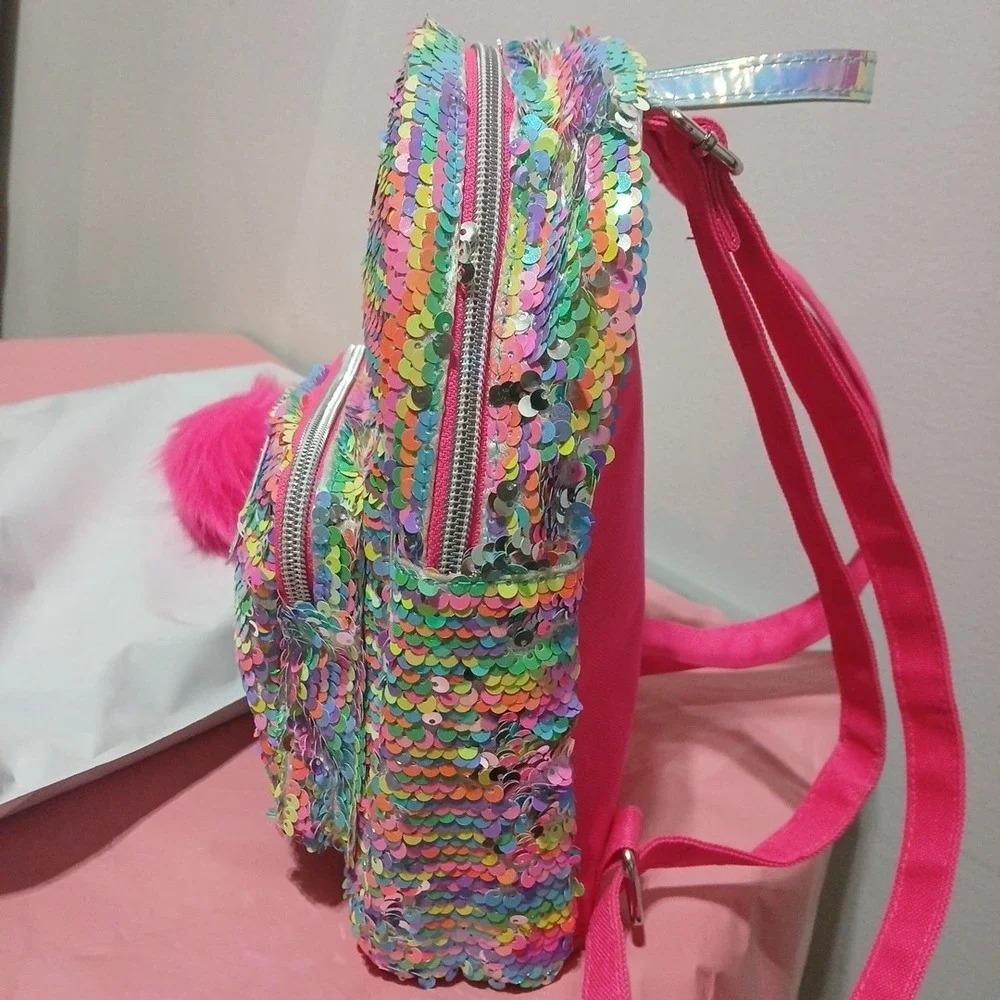 Justice Letter C Backpack Mermaid Flip Sequins Bright Pink Tagged 04/19